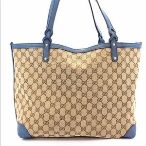Gucci canvas craft tote blue leather trim